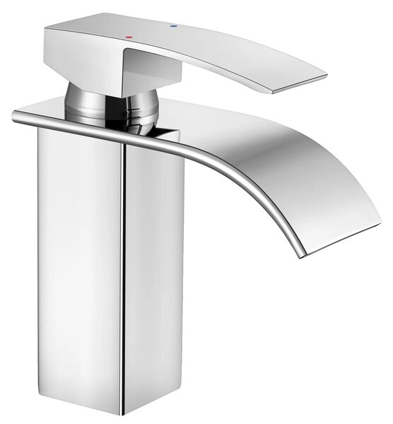 Rubinetto per lavabo, struttura in acciaio inossidabile, bocca a cascata, cromato