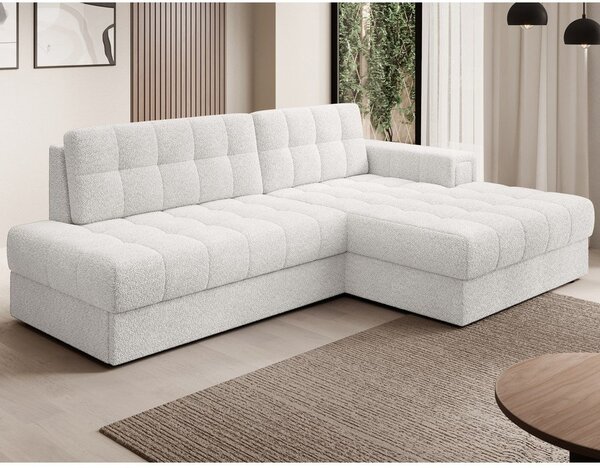 Divano angolare color crema allungabile (con penisola a destra/con chaise lounge) con rivestimento in bouclé Blezalt – ELTAP