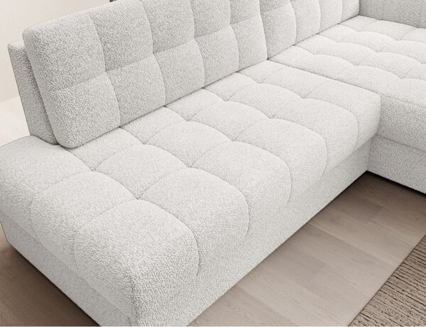 Divano angolare color crema allungabile (con penisola a destra/con chaise lounge) con rivestimento in bouclé Blezalt – ELTAP