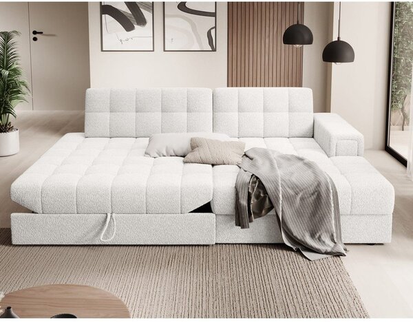 Divano angolare color crema allungabile (con penisola a destra/con chaise lounge) con rivestimento in bouclé Blezalt – ELTAP