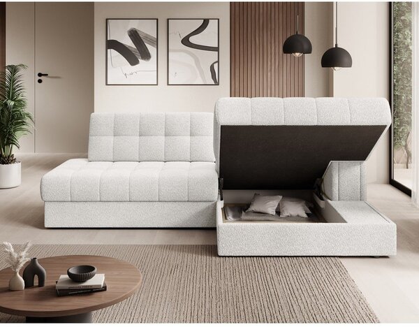 Divano angolare color crema allungabile (con penisola a destra/con chaise lounge) con rivestimento in bouclé Blezalt – ELTAP