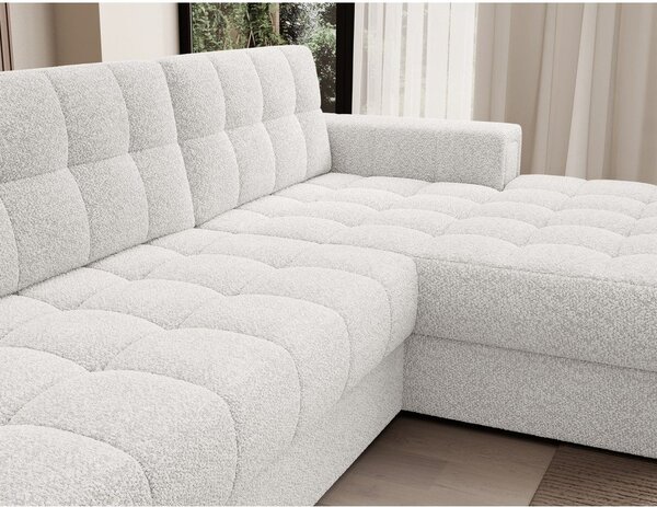 Divano angolare color crema allungabile (con penisola a destra/con chaise lounge) con rivestimento in bouclé Blezalt – ELTAP