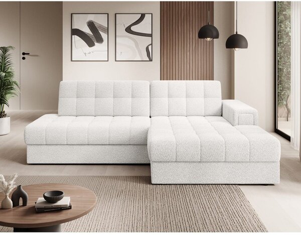 Divano angolare color crema allungabile (con penisola a destra/con chaise lounge) con rivestimento in bouclé Blezalt – ELTAP