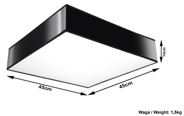 Plafoniera Quadrata da Soffitto in PVC 3xE27 HORUS 45 Nera da interno