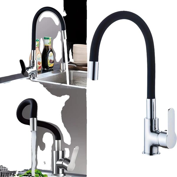 Rubinetto da cucina, bocca ad arco alto, getto estraibile, colore «Ewiges Schwarz», G3/8