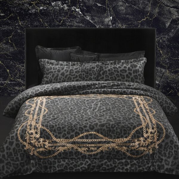 Trapunta In Raso Di Cotone Leopard Chains Matrimoniale - 270X260 Premoli Di Bella Moderno Black Caleffi