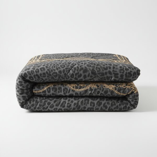 Trapunta In Raso Di Cotone Leopard Chains Matrimoniale - 270X260 Premoli Di Bella Moderno Black Caleffi