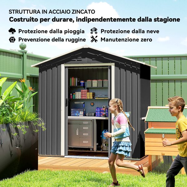 Outsunny Casetta da Giardino Capanno Porta Attrezzi Acciaio 194x107x191 cm, Grigio | Aosom Italy