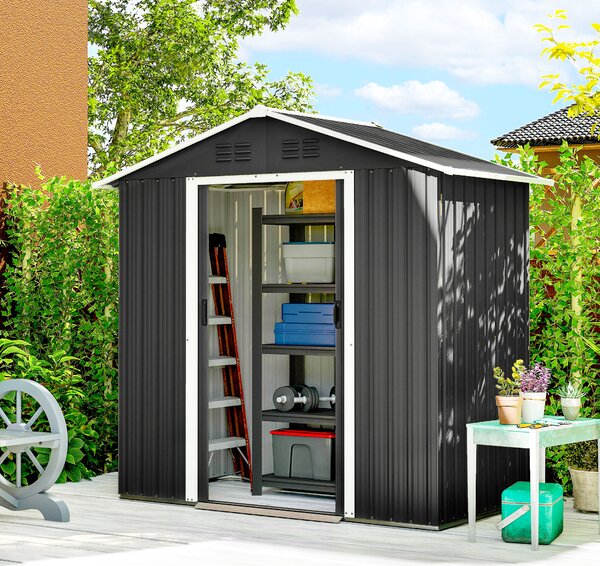 Outsunny Casetta da Giardino Capanno Porta Attrezzi Acciaio 194x107x191 cm, Grigio | Aosom Italy