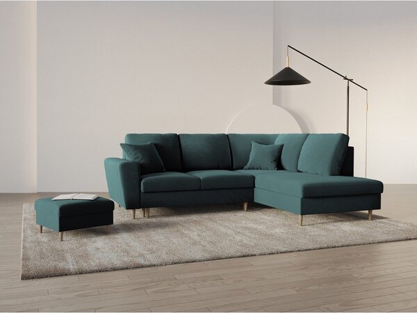Divano angolare color petrolio allungabile e con contenitore (con penisola a destra/a L) con rivestimento in velluto Kyoto – Cosmopolitan Design
