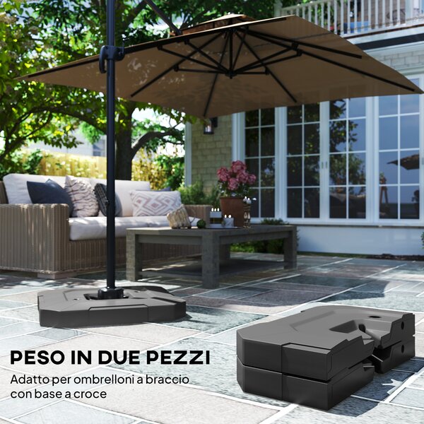 Outsunny Set 2 Pesi Base per Ombrellone a Sbalzo in HDPE Riempibili fino a 105 kg, 101x101x12cm, Nero | Aosom Italy