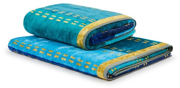Asciugamano Con Ospite 40X60 60X100 Ibiza BLU Spugna Caleffi