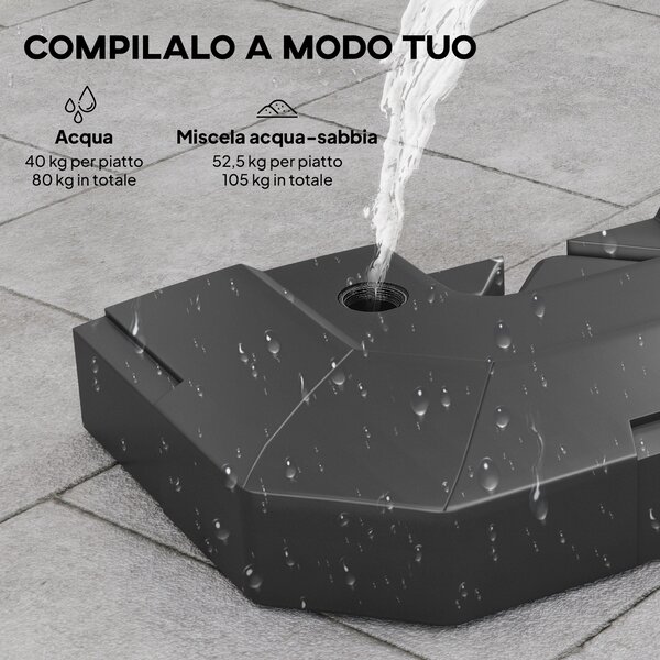 Outsunny Set 2 Pesi Base per Ombrellone a Sbalzo in HDPE Riempibili fino a 105 kg, 101x101x12cm, Nero | Aosom Italy