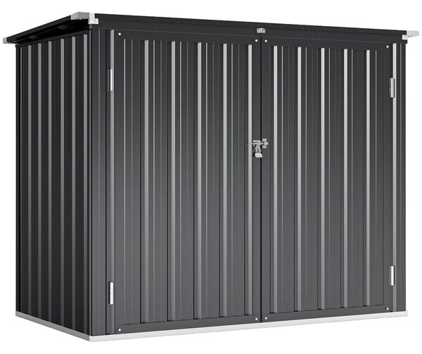 Armadio Box Copri Bidoni da Esterno 150x80x117-115 cm con 2 Porte Bloccabili e Tetto Apribile in Acciaio Grigio