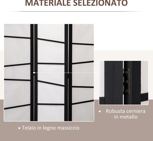 HOMCOM Paravento Separè a 3 Pannelli Pieghevole in Legno, 170x120cm, Nero e Bianco|Aosom
