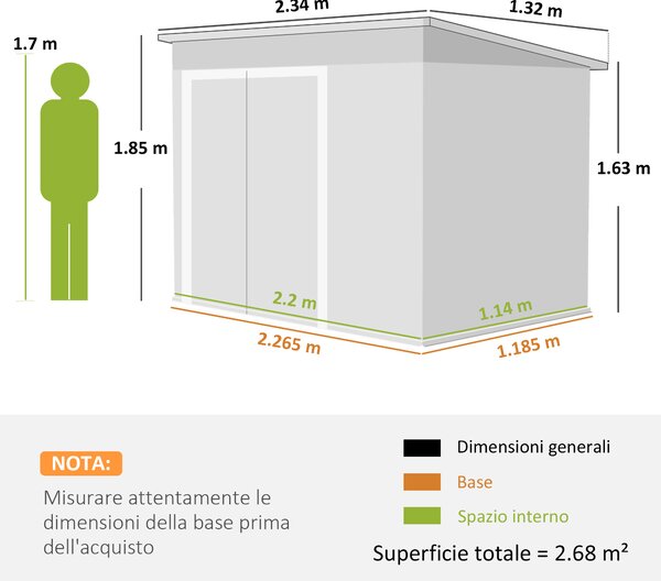 Outsunny Casetta da Giardino in Acciaio con 3 Porte Bloccabili, 234x132x185 cm, Grigio Scuro | Aosom Italy