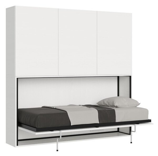 Letto a scomparsa Kando D singolo senza Materasso Chiuso Occupa solo 39 cm di profondit�, Dimensioni chiuso 200x39xh 194 cm struttura in legno colore Bianco Frassino