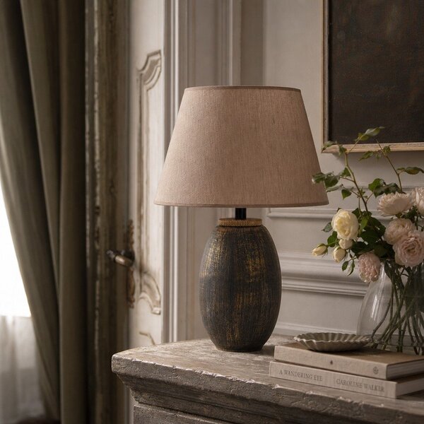 Lampada da tavolo grigia/beige con paralume in tessuto (altezza totale 46 cm) Yakamoz – Opviq lights