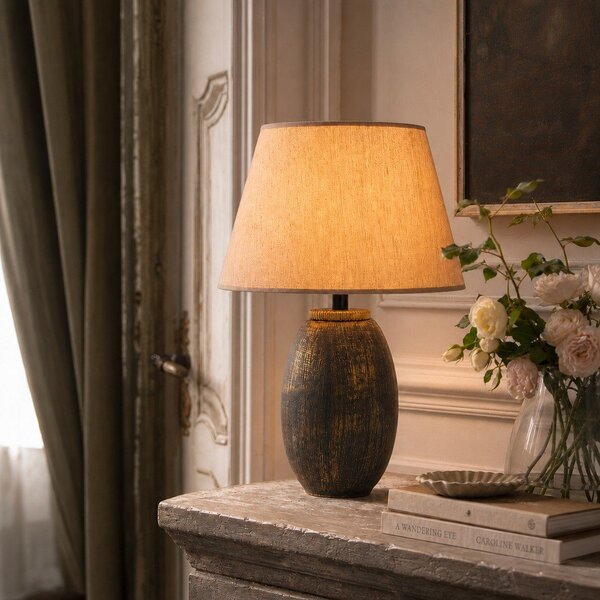 Lampada da tavolo grigia/beige con paralume in tessuto (altezza totale 46 cm) Yakamoz – Opviq lights