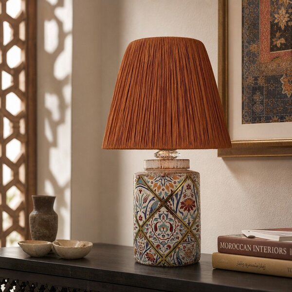 Lampada da tavolo color terracotta con paralume in carta lavorata (altezza totale 40 cm) Alev – Opviq lights