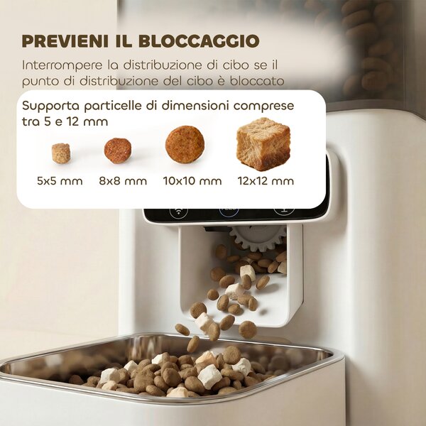 PawHut Distributore Automatico di Cibo per Gatti 4.5L con APP e Registratore Vocale | Aosom Italy