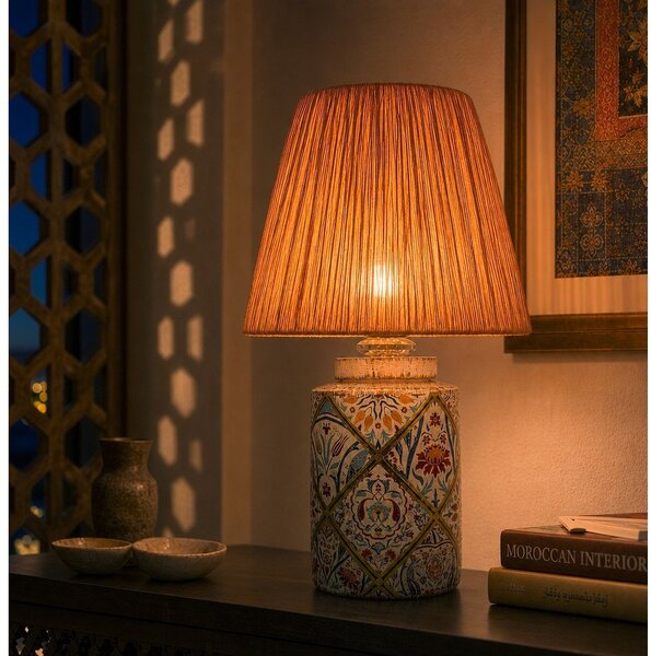 Lampada da tavolo color terracotta con paralume in carta lavorata (altezza totale 40 cm) Alev – Opviq lights