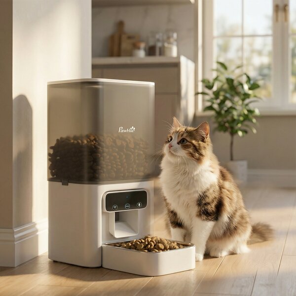 PawHut Distributore Automatico di Cibo per Gatti 4.5L con APP e Registratore Vocale | Aosom Italy