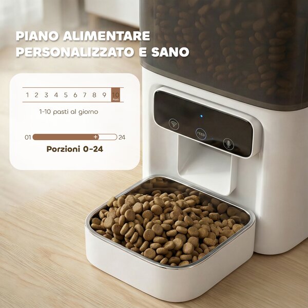 PawHut Distributore Automatico di Cibo per Gatti 4.5L con APP e Registratore Vocale | Aosom Italy