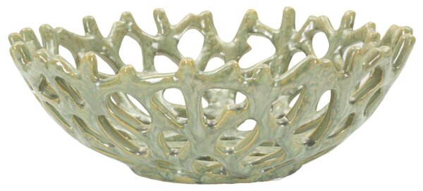 Svuotatasche, in ceramica, piatto decorativo ispirato alla forma naturale dei coralli Dimensioni 35xh 13 cm -1,9 kg, colore verde marino