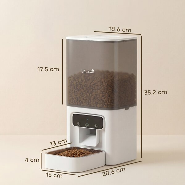 PawHut Distributore Automatico di Cibo per Gatti 4.5L con APP e Registratore Vocale | Aosom Italy