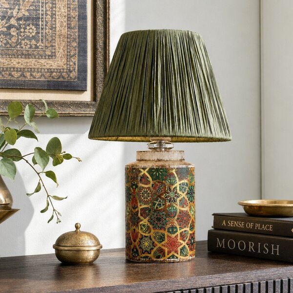 Lampada da tavolo verde con paralume in carta lavorata (altezza totale 38 cm) Alev – Opviq lights