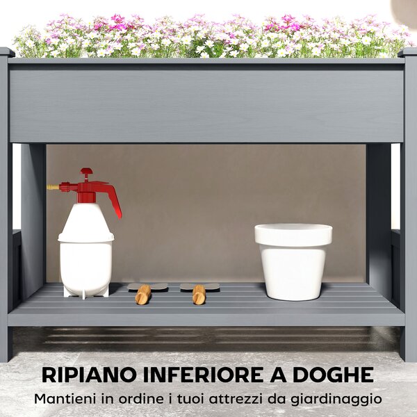 Outsunny Letto per Orto Rialzato Fioriera con Ripiano, 149x46x76cm, Grigio | Aosom Italy