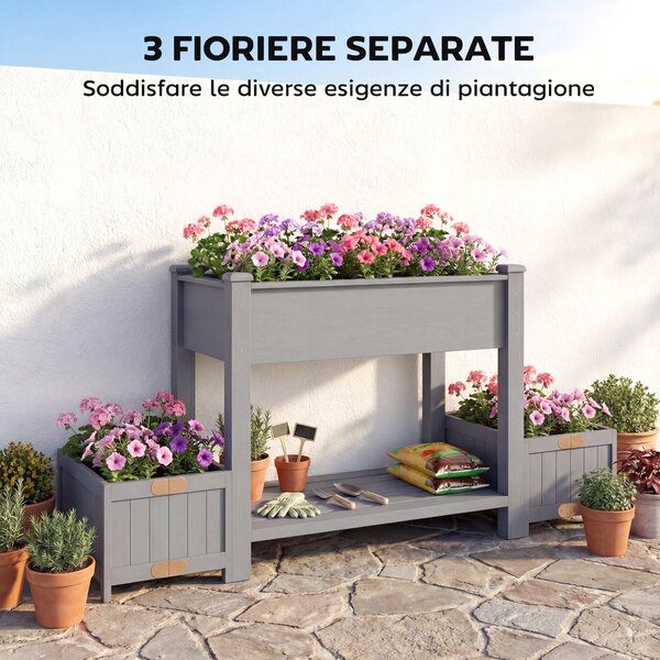 Outsunny Letto per Orto Rialzato Fioriera con Ripiano, 149x46x76cm, Grigio | Aosom Italy