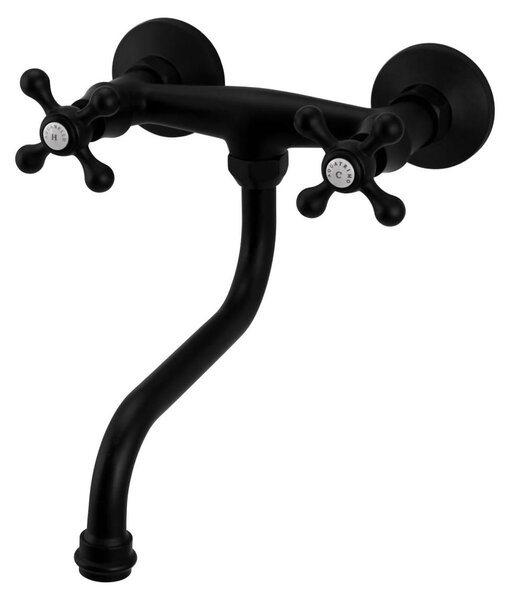 Aquanello Heritage Ascot Rubinetto da cucina classico da parete Nero BL-4111-HA