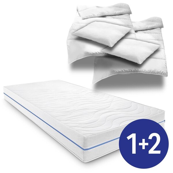Materasso ergonomico 160x200 cm, 7 zone, Supportho Premium, altezza 18 cm, grado di rigidità H2/H3 + 2 set da letto in microfibra CloudComfort Basic 135 x 200 cm + 80 x 80 cm