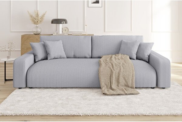 Divano grigio chiaro allungabile/con contenitore con rivestimento in velluto a coste 234 cm Sara – Ropez