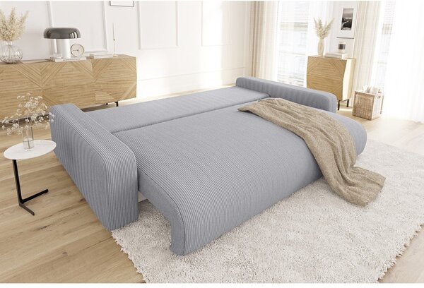 Divano grigio chiaro allungabile/con contenitore con rivestimento in velluto a coste 234 cm Sara – Ropez