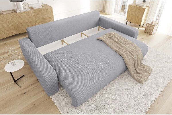 Divano grigio chiaro allungabile/con contenitore con rivestimento in velluto a coste 234 cm Sara – Ropez