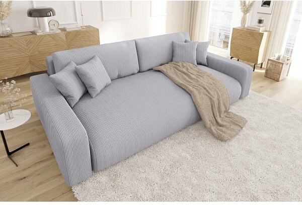 Divano grigio chiaro allungabile/con contenitore con rivestimento in velluto a coste 234 cm Sara – Ropez