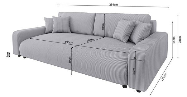 Divano grigio chiaro allungabile/con contenitore con rivestimento in velluto a coste 234 cm Sara – Ropez