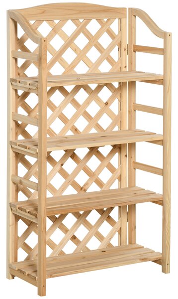 Outsunny Scaffale Portapiante Pieghevole con 4 Mensole Regolabili, Arredamento da Giardino e Casa in Legno, 67x33x123cm|Aosom
