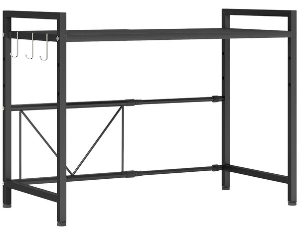 HOMCOM Porta Microonde Estensibile a 2 Livelli con 3 Ganci, in Metallo, 39.5-64x32x47.5 cm, Nero | Aosom Italy