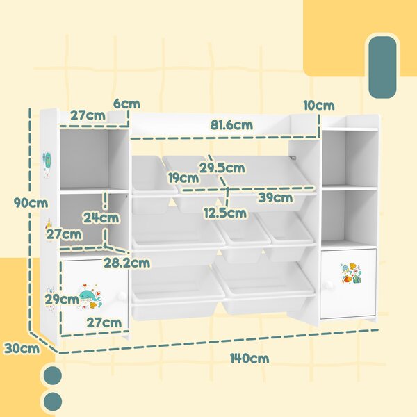 AIYAPLAY Mobile per bambini, scaffale per giocattoli per bambini con 8 casse rimovibili, 140 x 30 x 90 cm, bianco | Aosom Italy