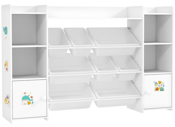 AIYAPLAY Mobile per bambini, scaffale per giocattoli per bambini con 8 casse rimovibili, 140 x 30 x 90 cm, bianco | Aosom Italy