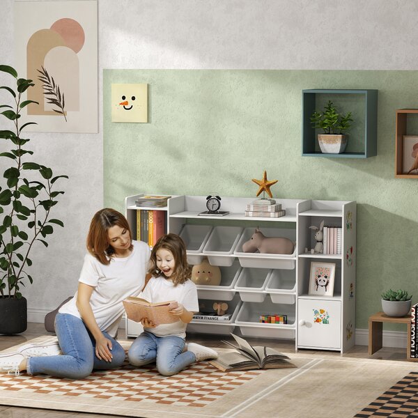 AIYAPLAY Mobile per bambini, scaffale per giocattoli per bambini con 8 casse rimovibili, 140 x 30 x 90 cm, bianco | Aosom Italy