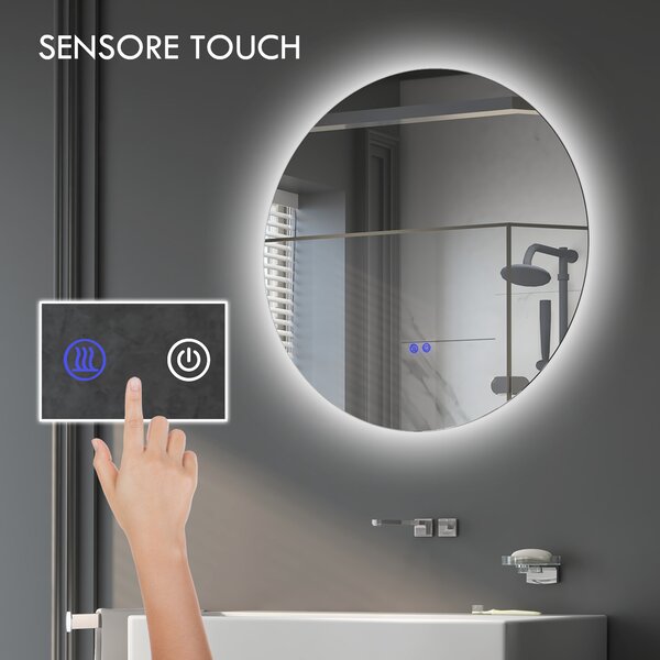Kleankin Specchio Bagno con Luci LED Regolabili, Interruttori Touch e Design Antiappannamento, Ø60 cm | Aosom Italy