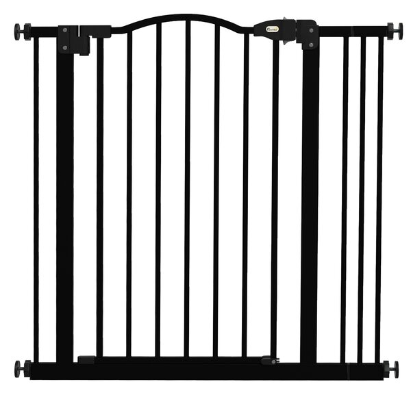 PawHut Cancelletto per Cani Estensibile con 2 Blocchi e Chiusura Automatica, in Metallo e Plastica, 74-87x78 cm, Nero