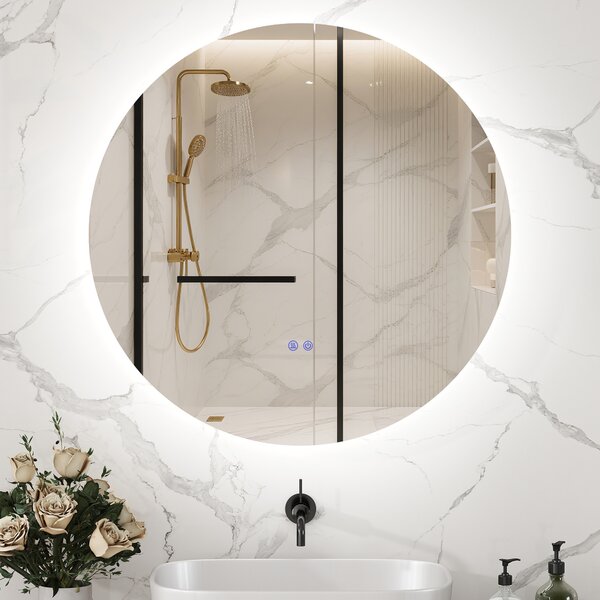 Kleankin Specchio Bagno con Luci LED Regolabili, Interruttori Touch e Design Antiappannamento, Ø60 cm | Aosom Italy