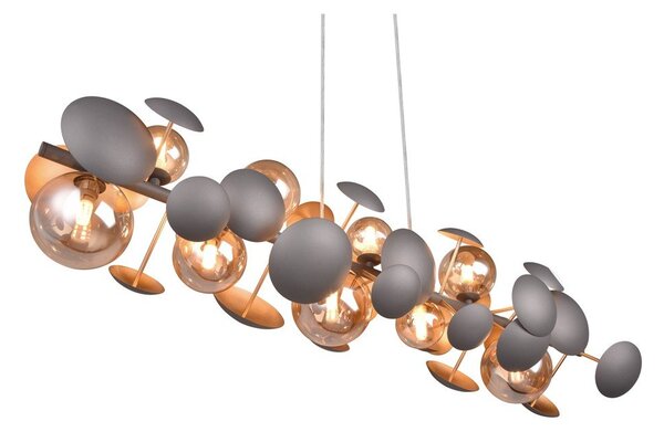 Lampada a sospensione con paralume in vetro grigio-oro Bubble - Trio Select