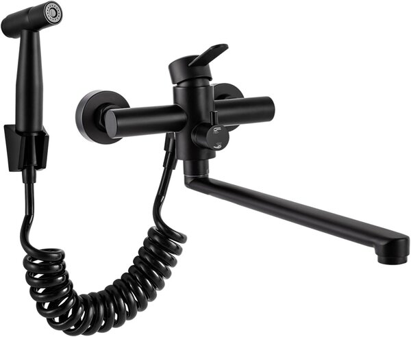Rubinetto da cucina, acciaio inossidabile spazzolato, altezza 35 cm, orientabile a 360°, montaggio a parete, portata elevata